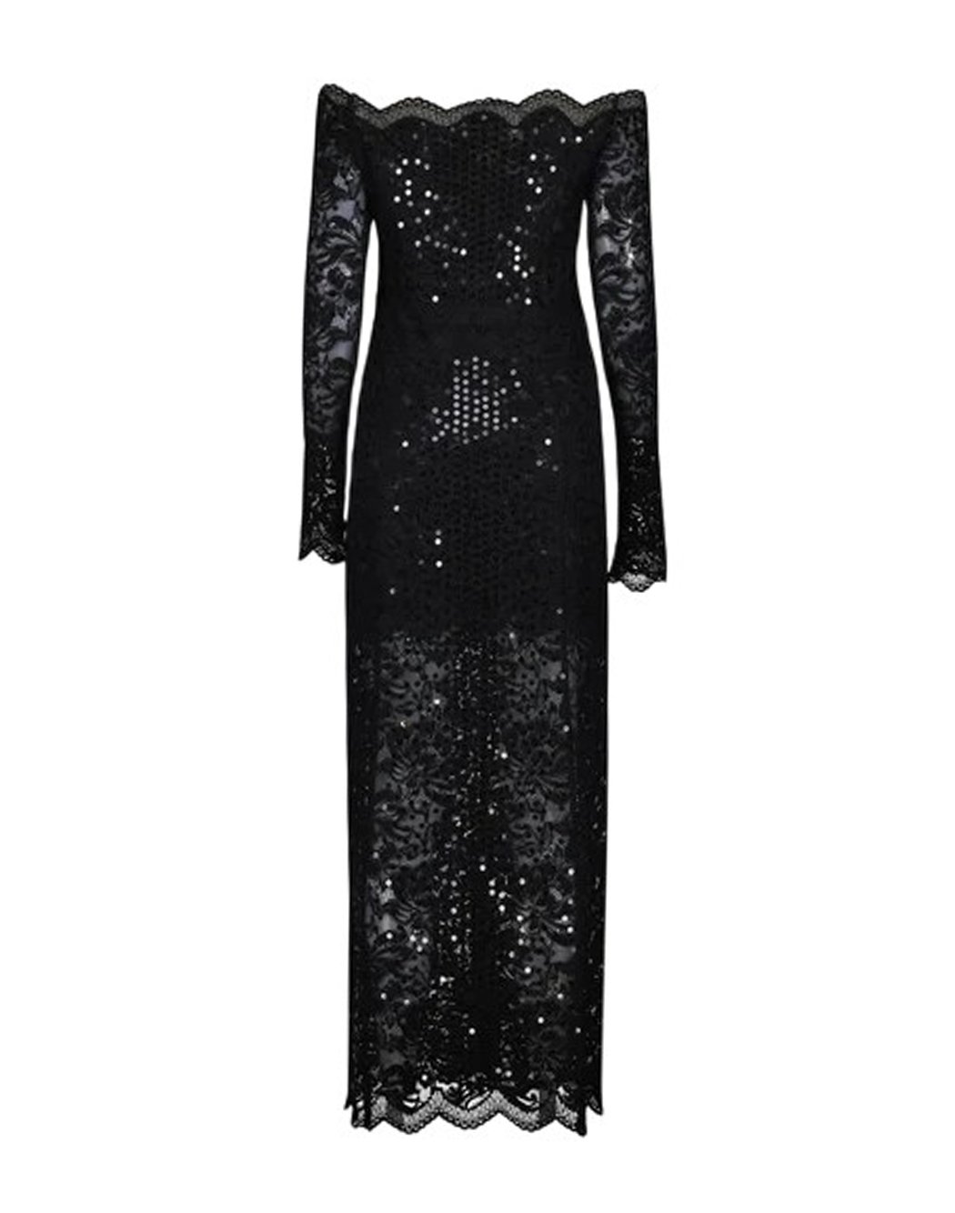 Paco Rabanne Sequin-Embroidered Lace Long Dress – On Sale