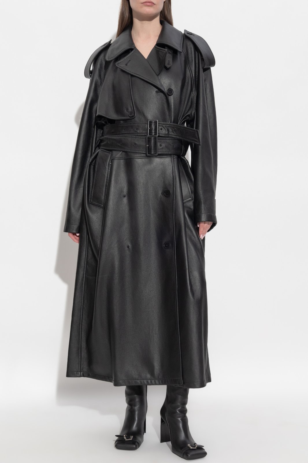 Balenciaga Belted Leather Trench Coat