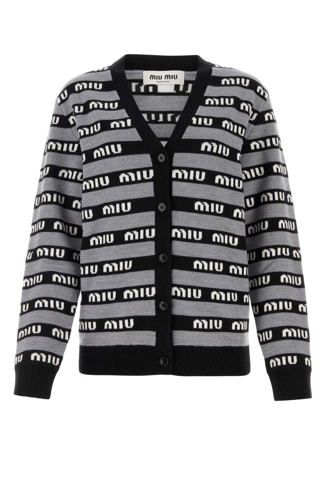 MIUMIU 長袖ニットカーディガン 46 ミュウミュウロゴインターシャニットカーディガン