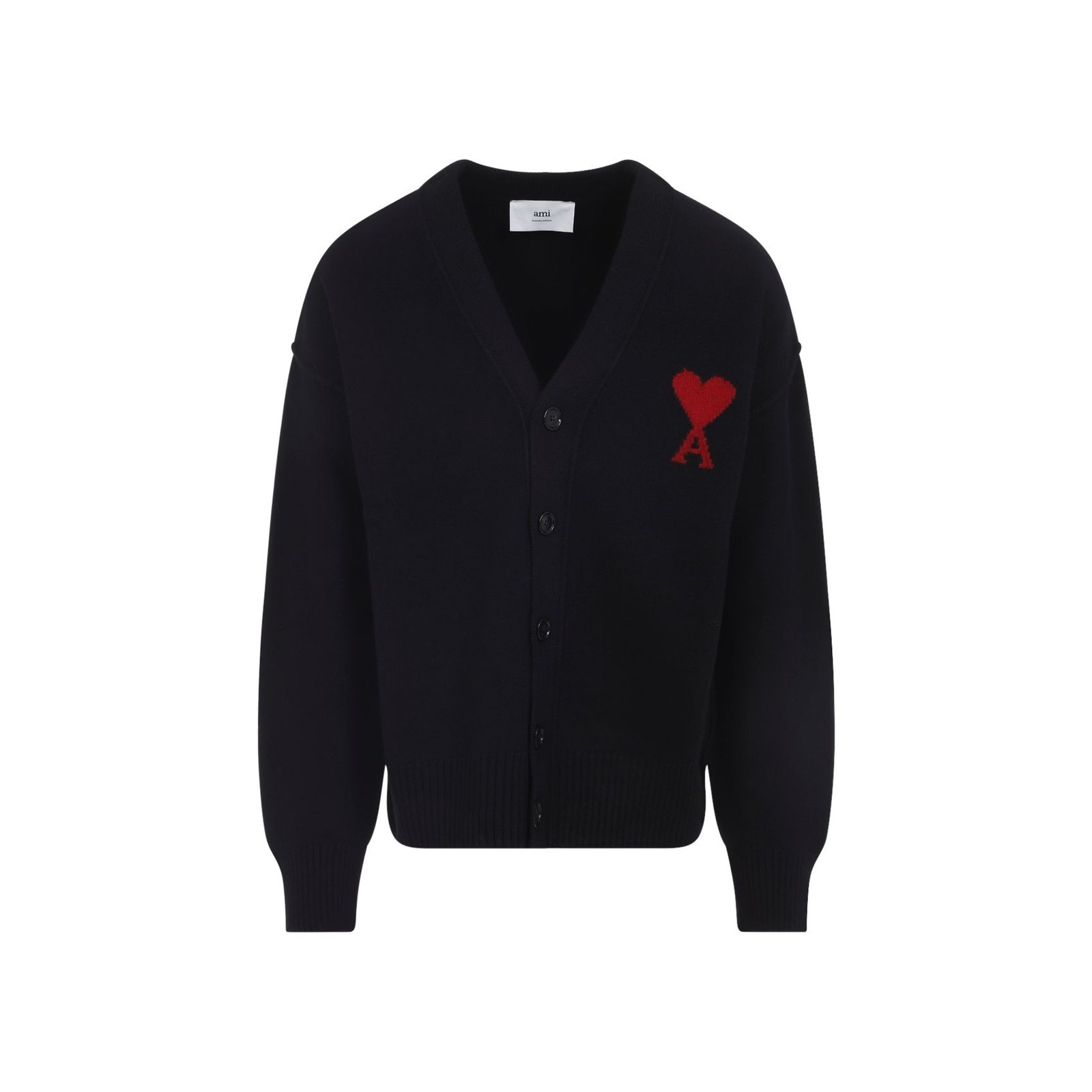 AMI Paris Ami De Coeur Logo Intarsia-Knit Buttoned Cardigan