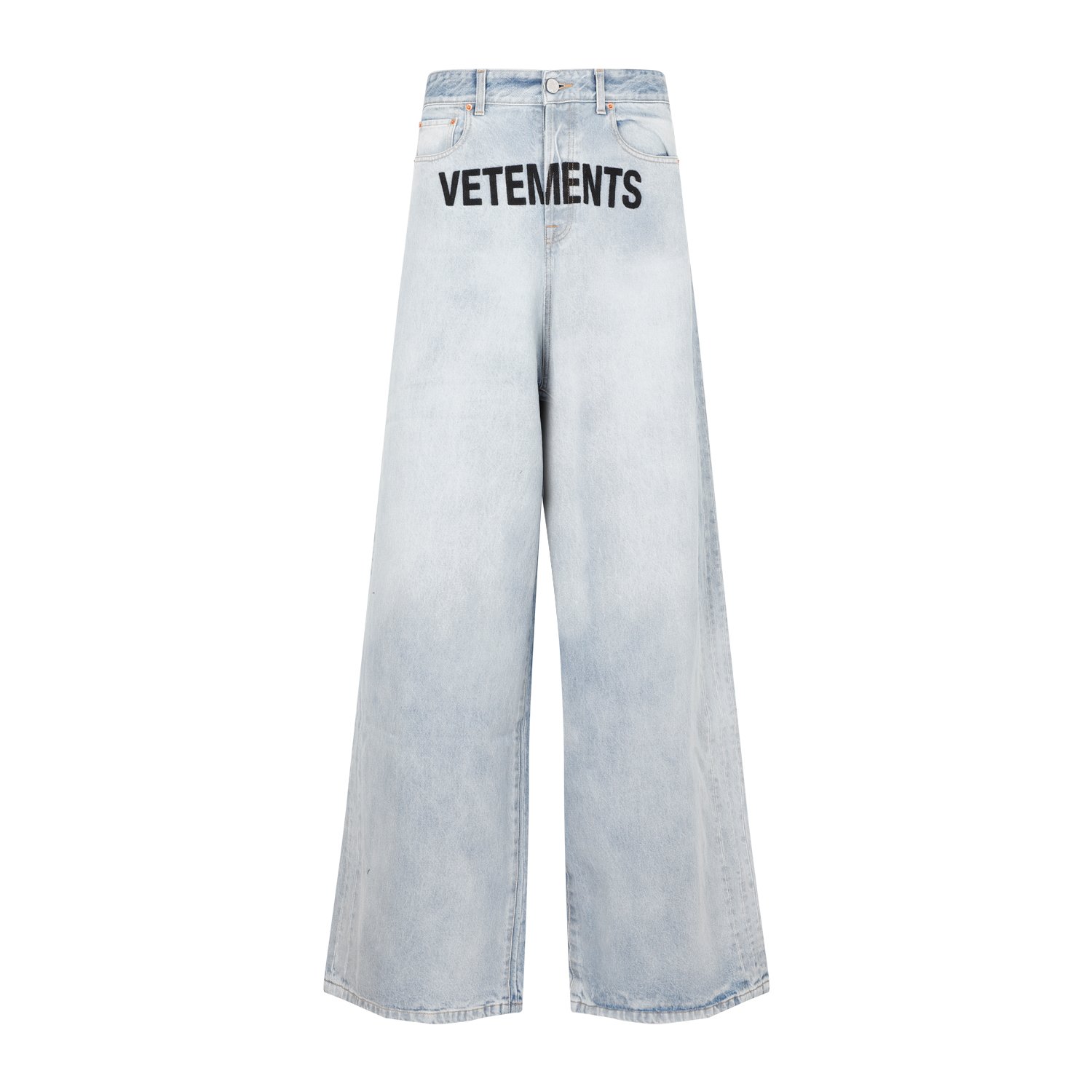 Vetements Front Logo Printed Baggy-Fit Jeans