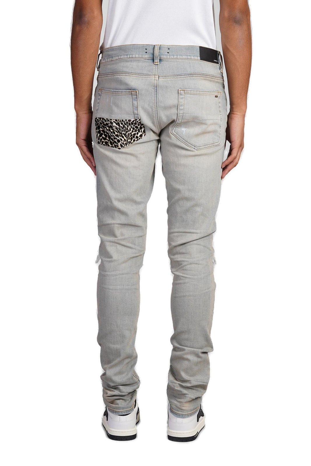 Amiri Leopard-Detailed Distressed Jeans
