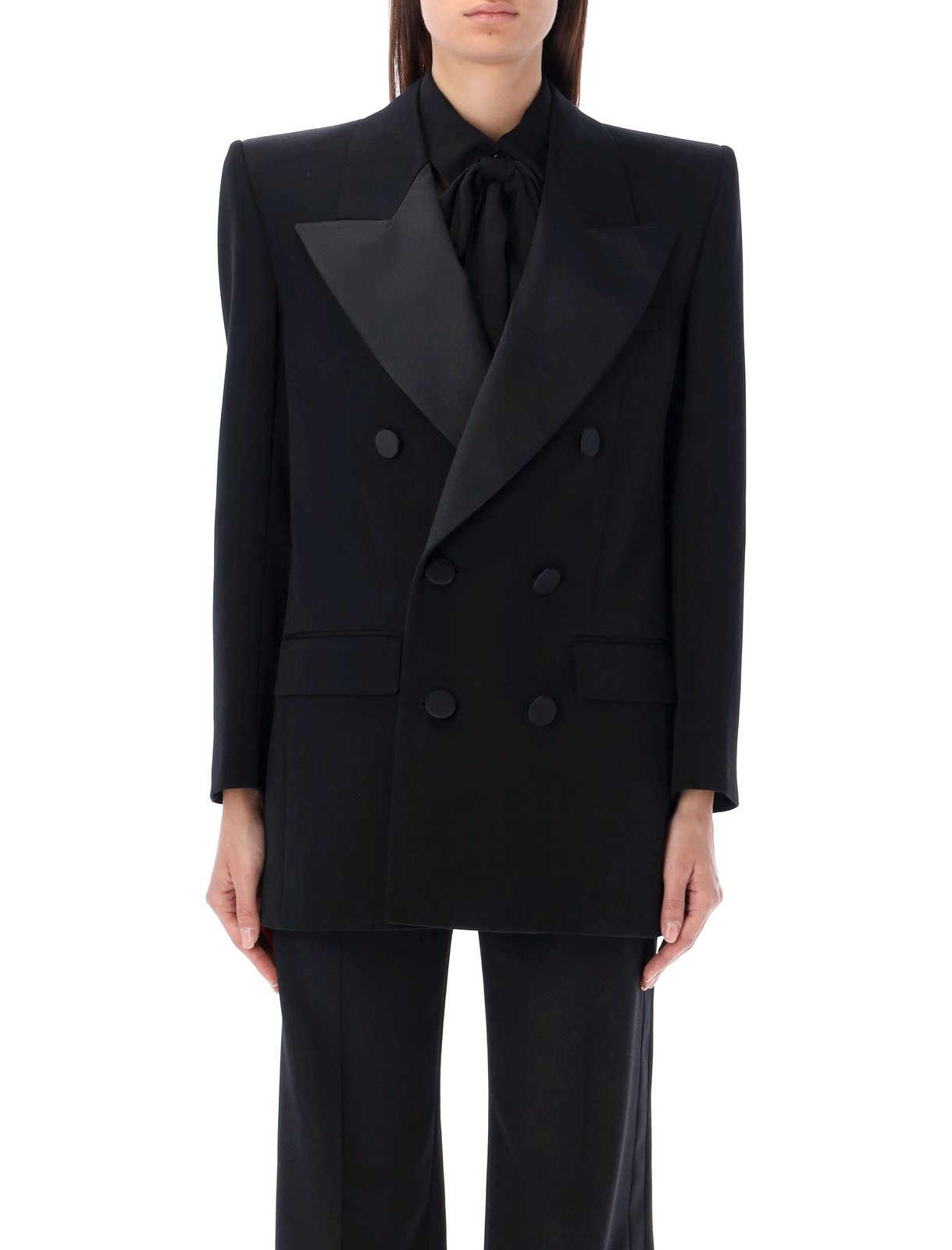 Saint Laurent Double-Breasted Long-Sleeved Jacket – Cettire