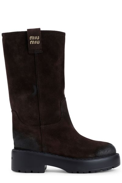 Miu Miu Buckle-Detailed Round Toe Boots