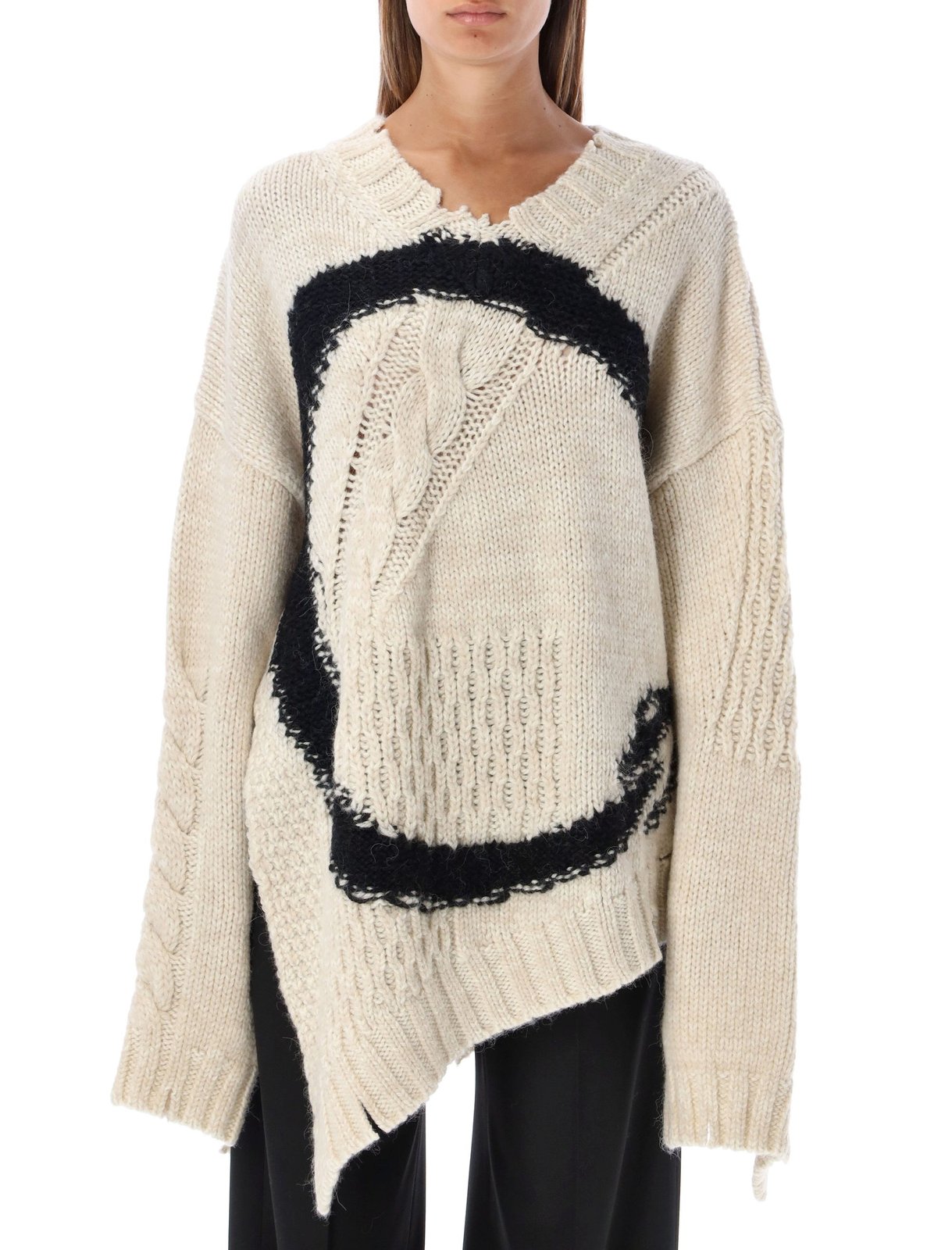 MM6 Maison Margiela Asymmetric Distressed Knitted Jumper – Cettire
