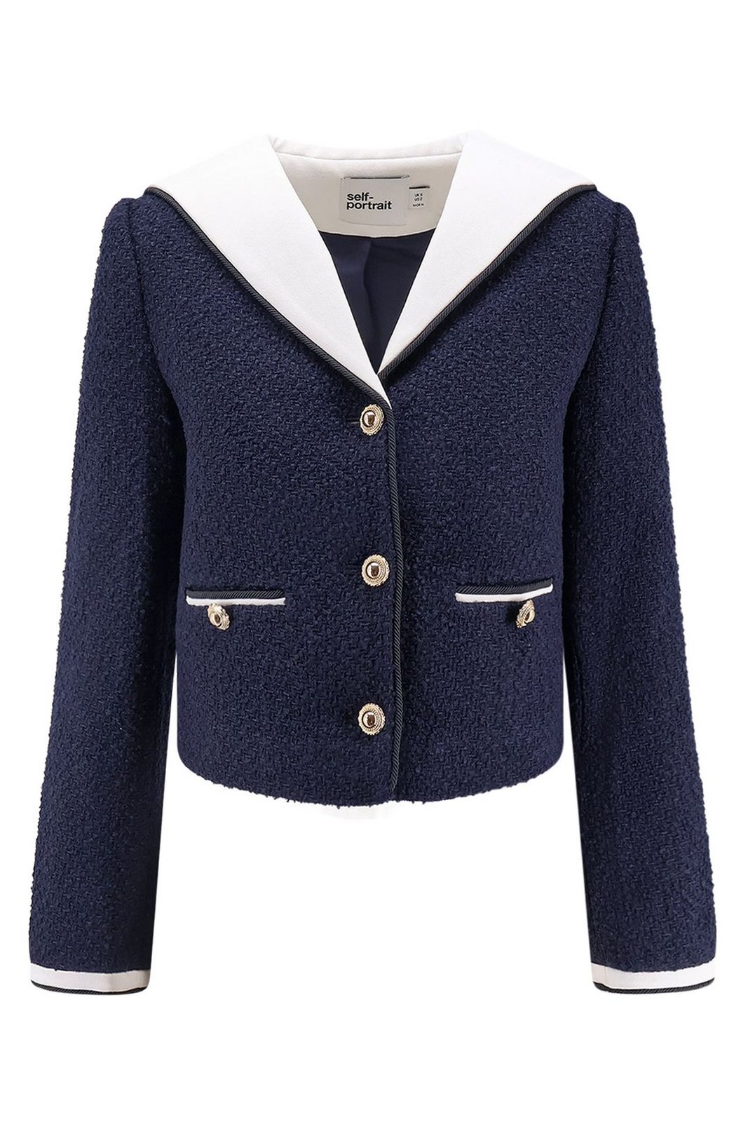 ジャケット SELF PORTRAIT PF25034JY Jackets Boucle contrast collar Pink Boucle Pearl Trim Jacket – self-portrait-US