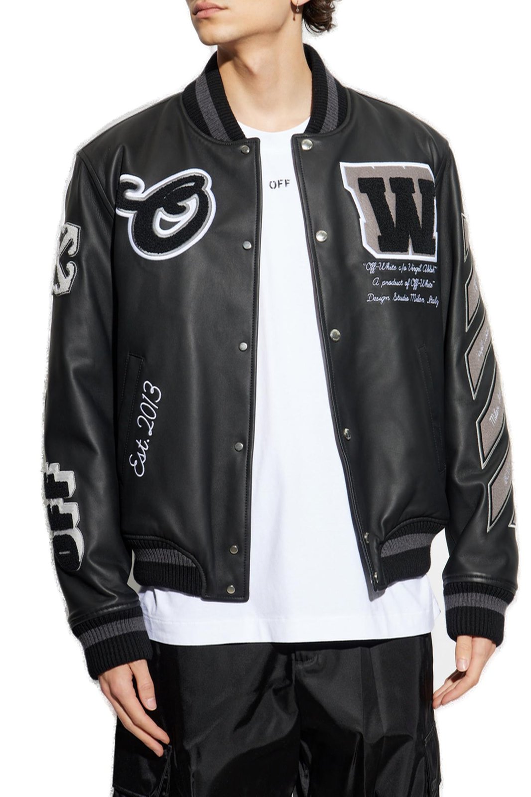 Off-White Leather Varsity Jacket – On Sale Now with Up to 39% Off