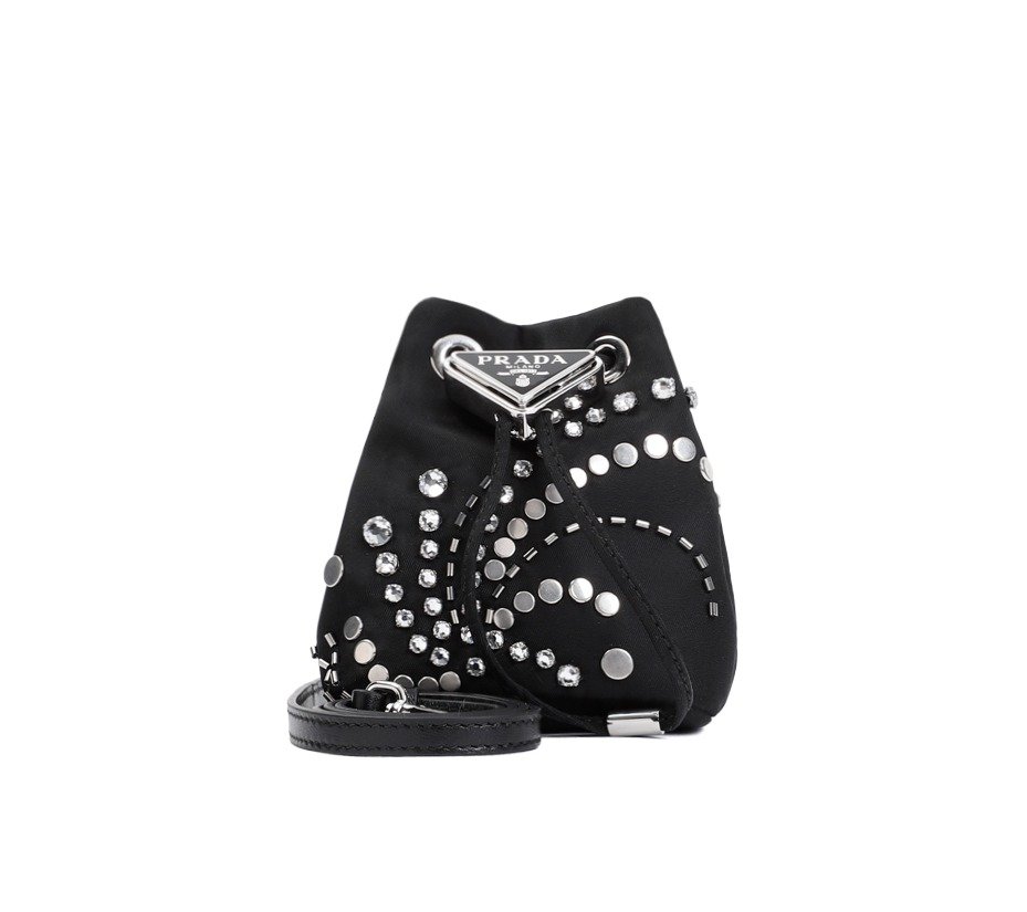 Prada Stud-Embellished Drawstring Bucket Bag