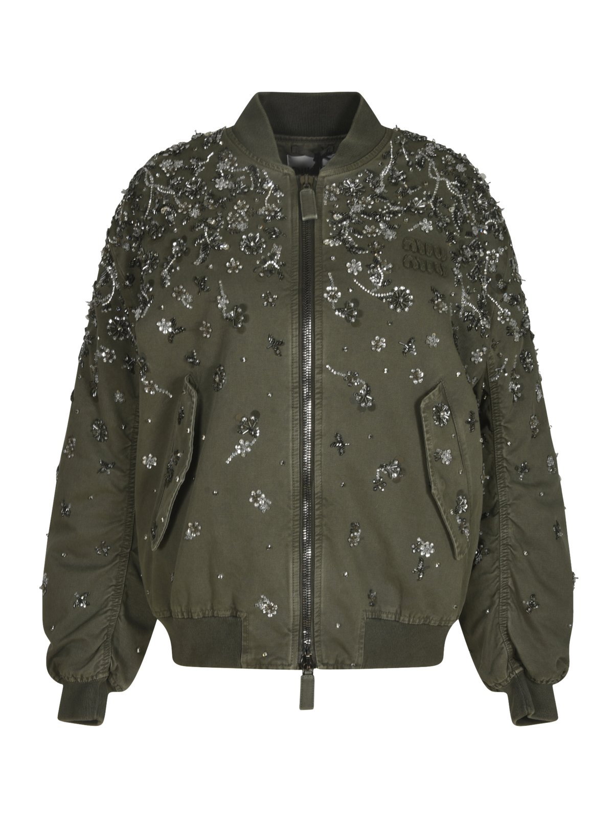 Miu Miu Floral-Embroidered Zipped Bomber Jacket