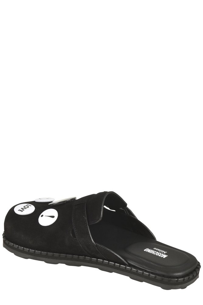 関税/送料込 Moschino モスキーノ バックル付き レザーサンダル モスキーノ 装飾バックルサンダル