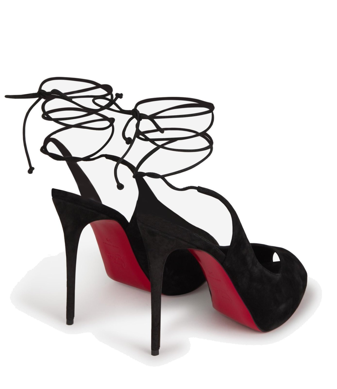Christian Louboutin定番オープントゥーブラック Christian Louboutin Open-Toe Lace Up Heel Sandals – Cettire