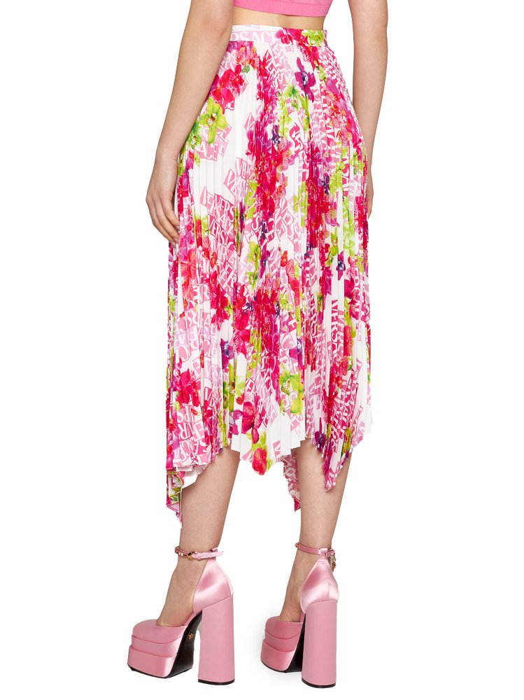 スカート VERSACE PLEATED SKIRT WITH FLORAL PRINT Versace - Girls Blue Floral Summer Pleated Skirt