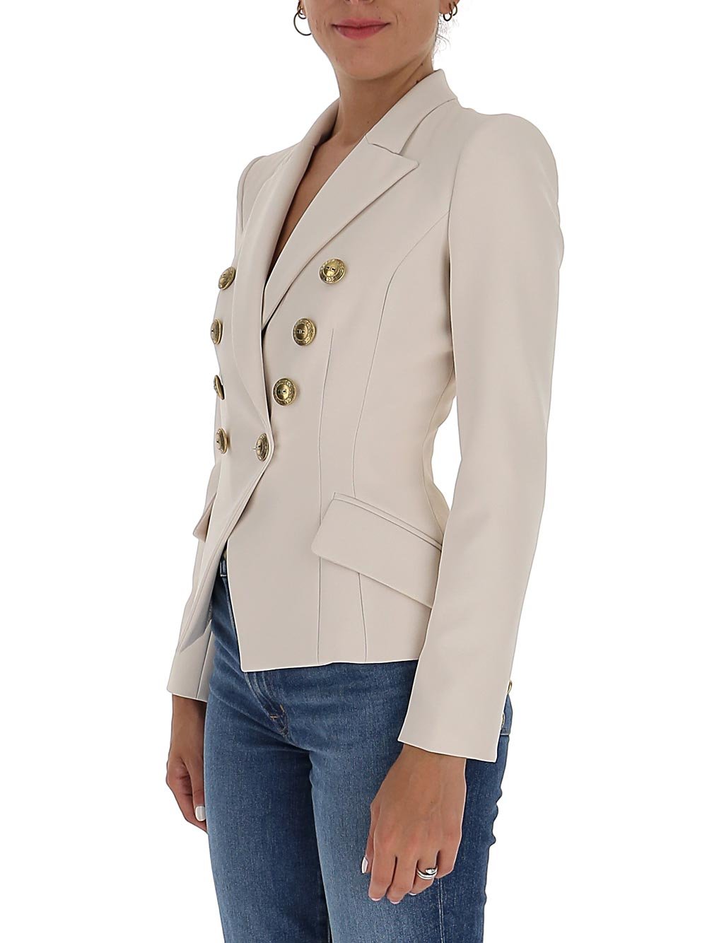 Elisabetta Franchi Double-Breasted Button Detail Blazer – Cettire