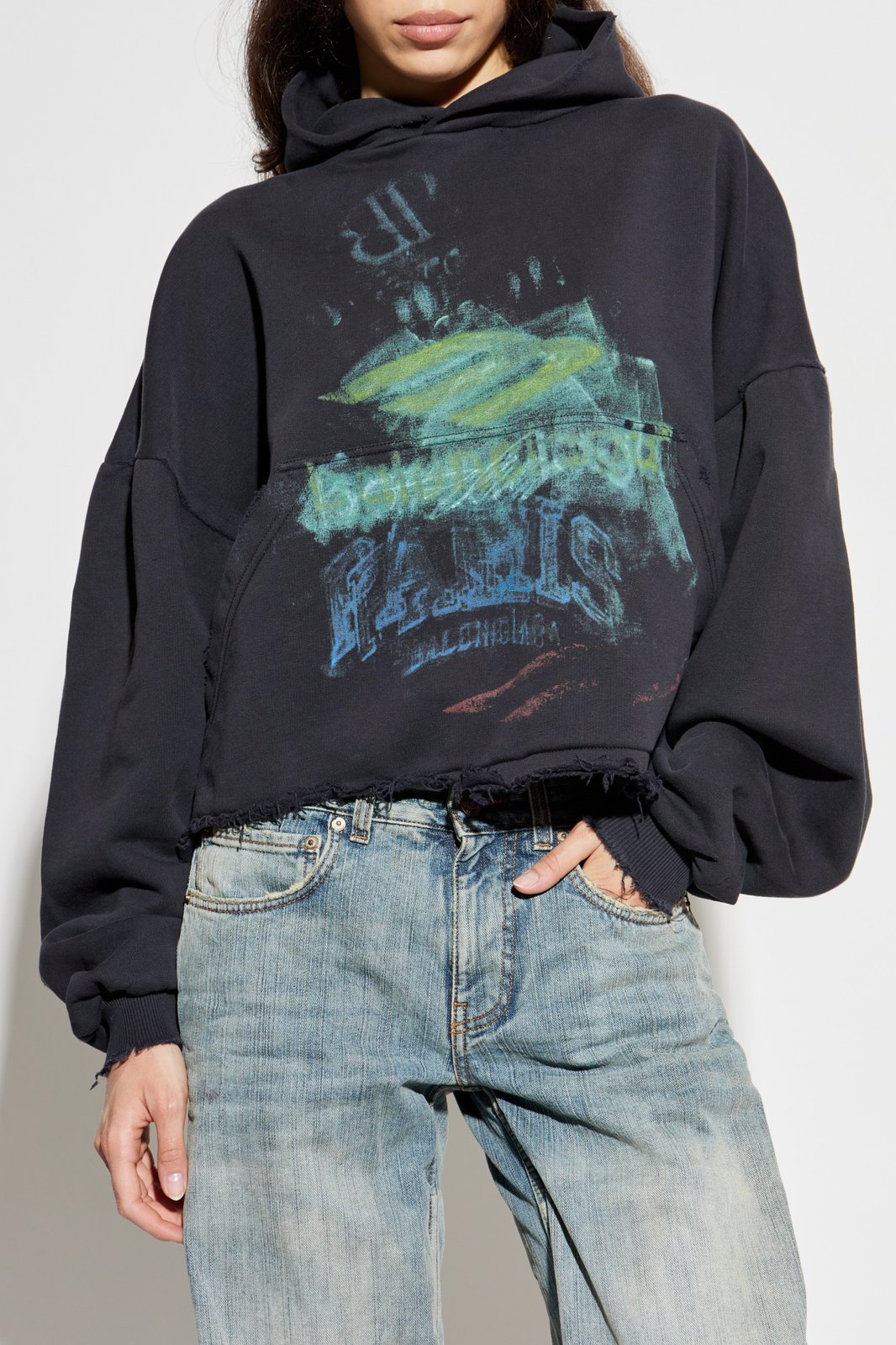 Balenciaga Diy Imprint Destroyed Cropped Hoodie