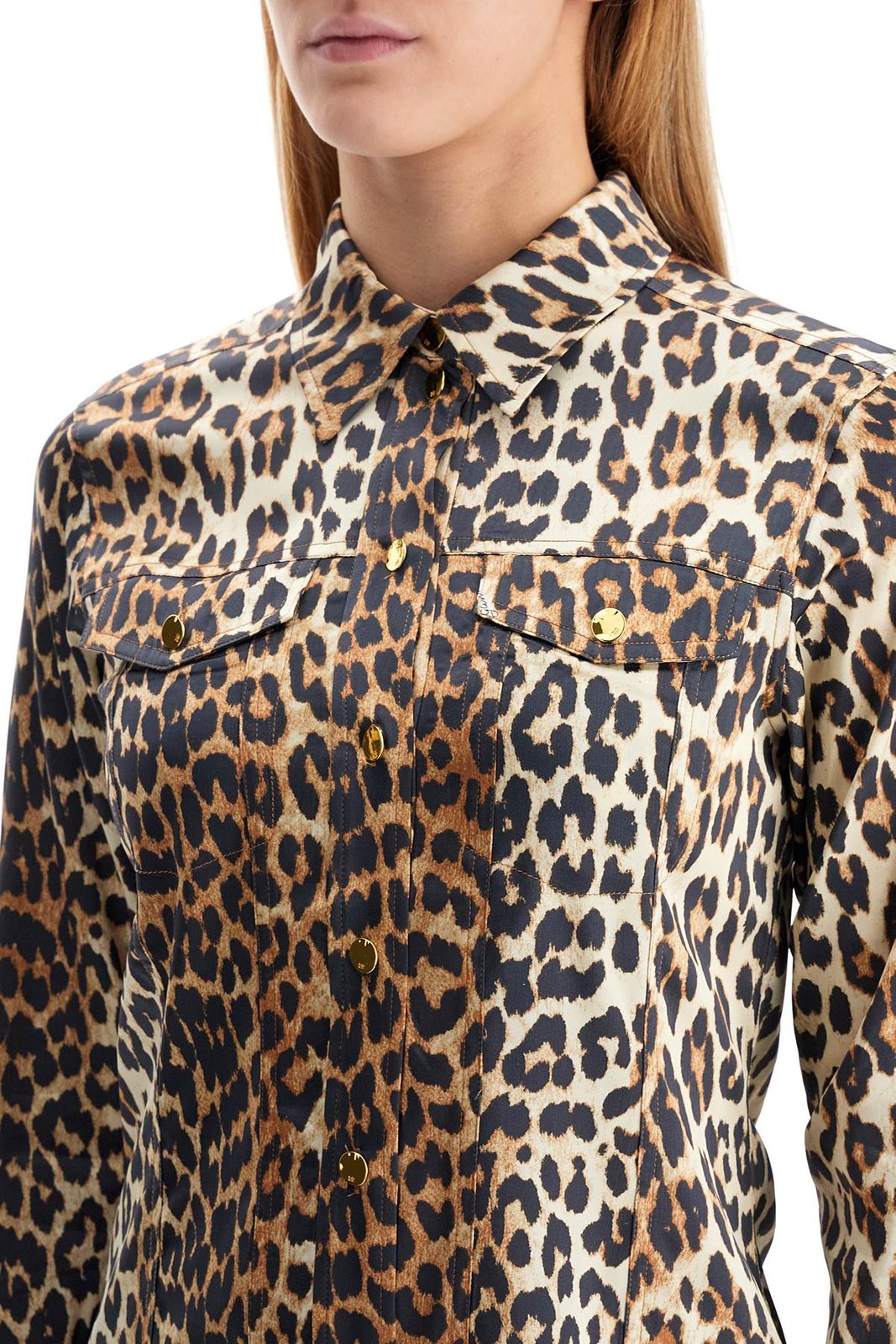 Ganni Leopard Printed Long-Sleeved Shirt – Cettire
