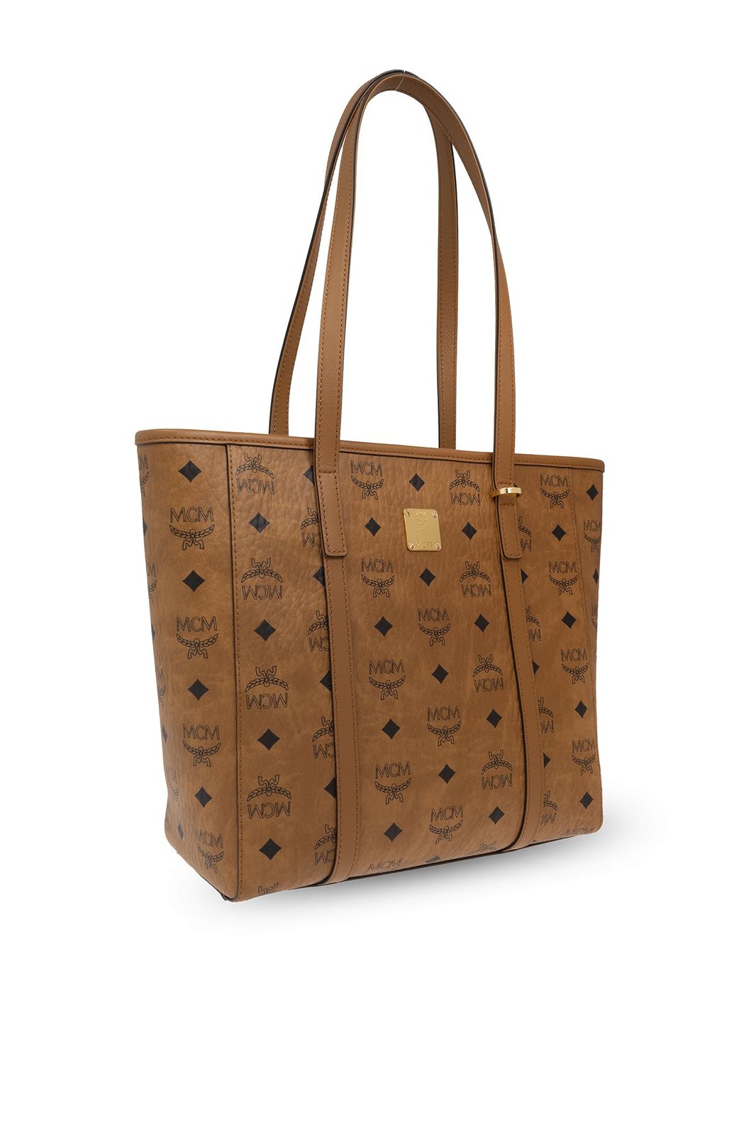 トートバッグ Mcm Visetos Brown Logo Tote Bag MCM MCM Monogrammed Logo Plaque Tote Bag - Tote Bags - Free