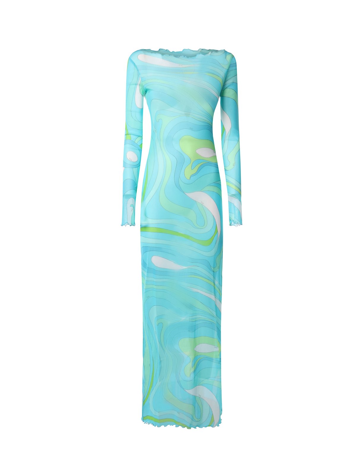 PUCCI Marmo-Printed Boat Neck Semi-Sheer Maxi Dress