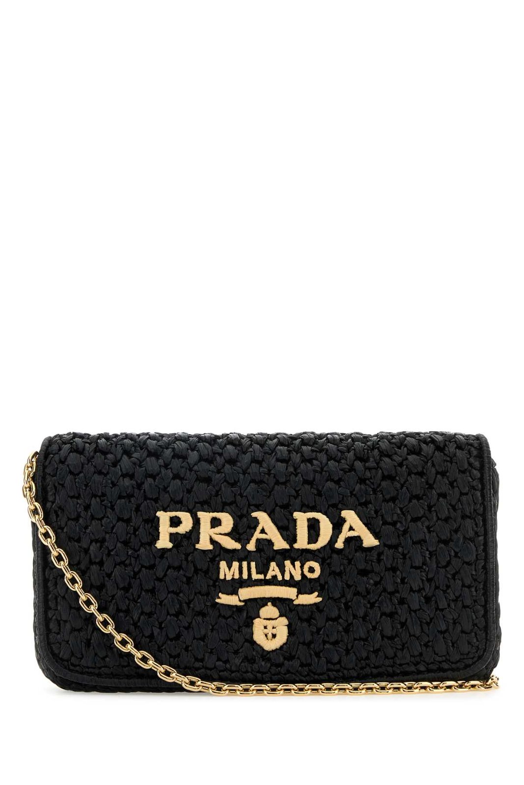 Prada Logo-Embroidered Chain-Linked Crochet Shoulder Bag