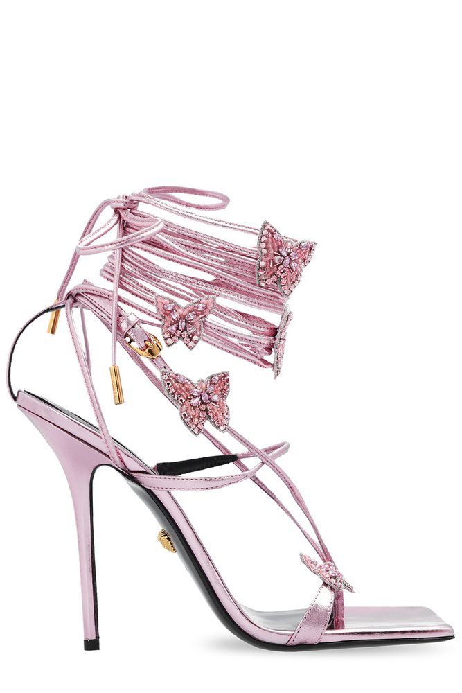 Versace X Dua Lipa Embellished Butterflies Metallic Sandals