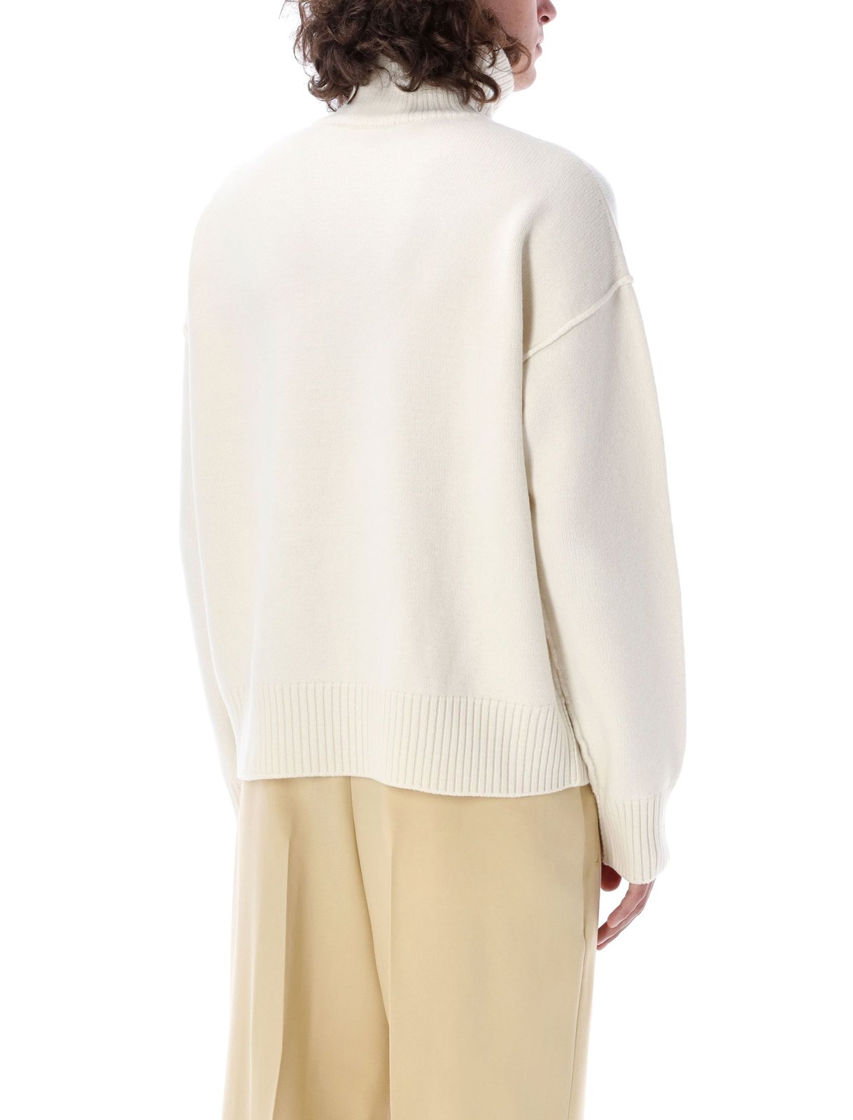 AMI Paris Ami de Coeur Logo Intarsia Knitted Roll-Neck Jumper