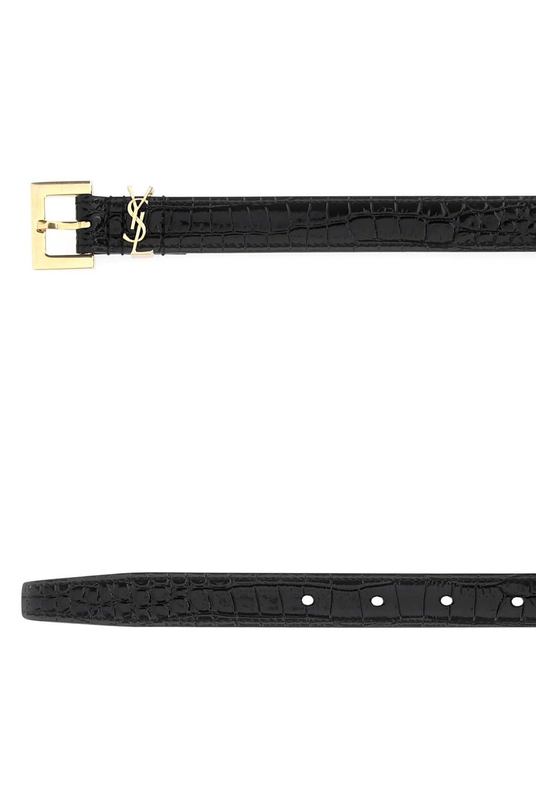 Saint Laurent Logo Plaque Square Buckled Embossed Belt