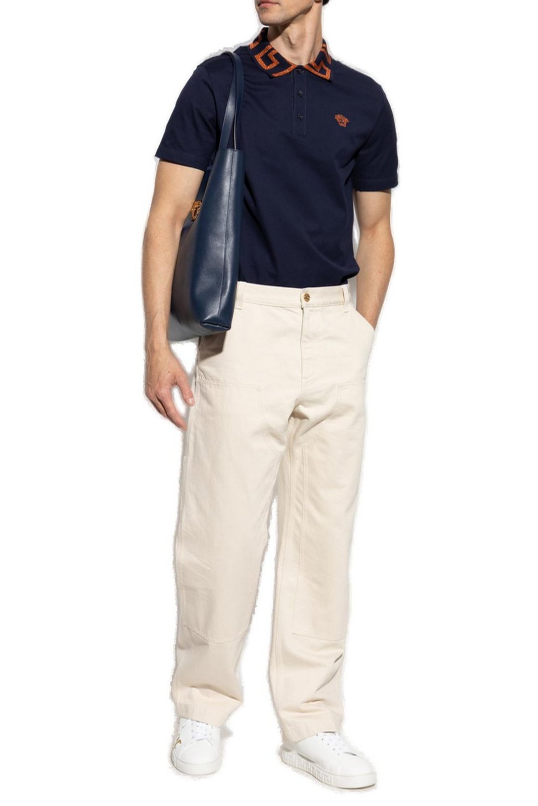 Versace Greca Short-Sleeved Straight Hem Polo Shirt