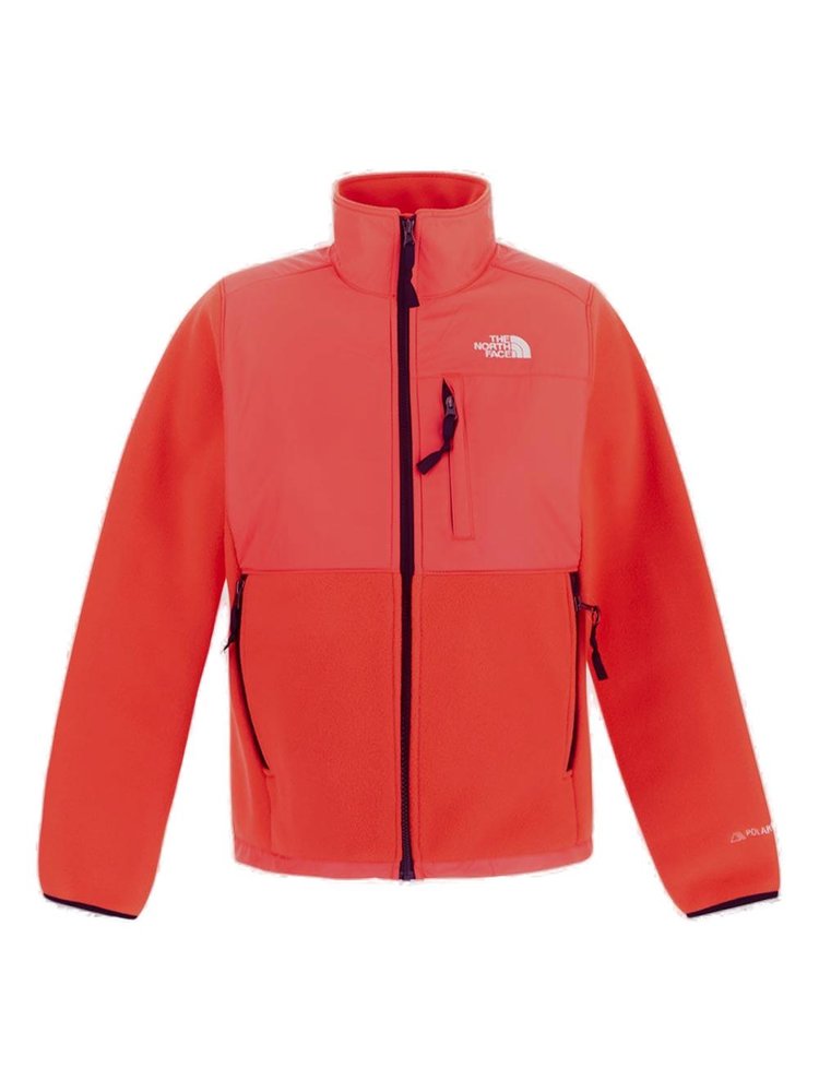 The North Face Logo Embroidered Zipped Jacket In Fleece Jacket In Pink