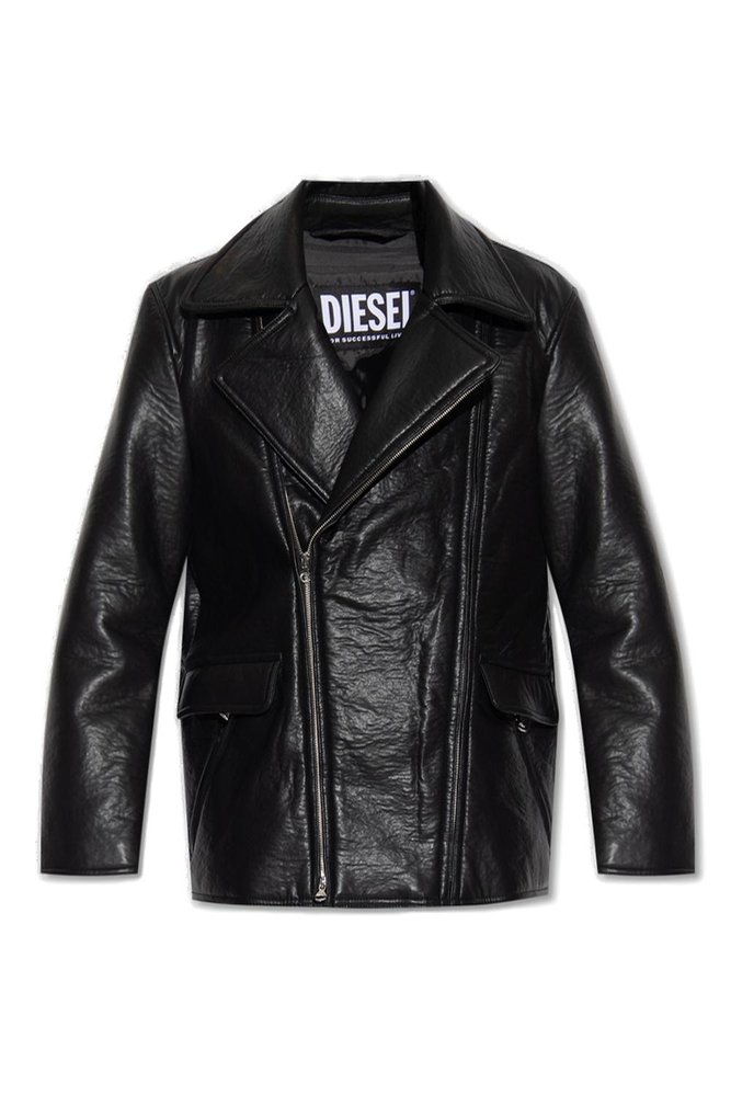 Diesel Double-breasted Faux Leather Jacket In Black | ModeSens