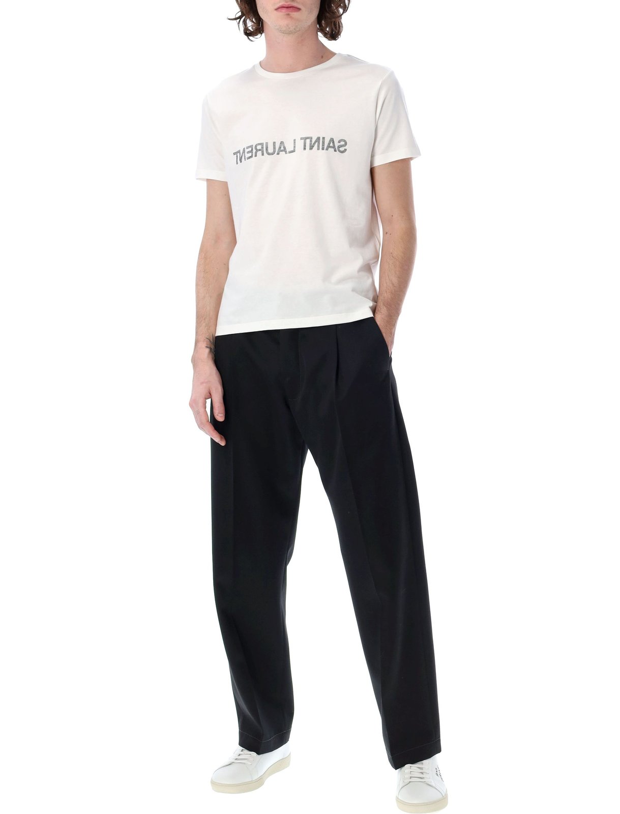 Saint Laurent Logo Printed Crewneck T-Shirt