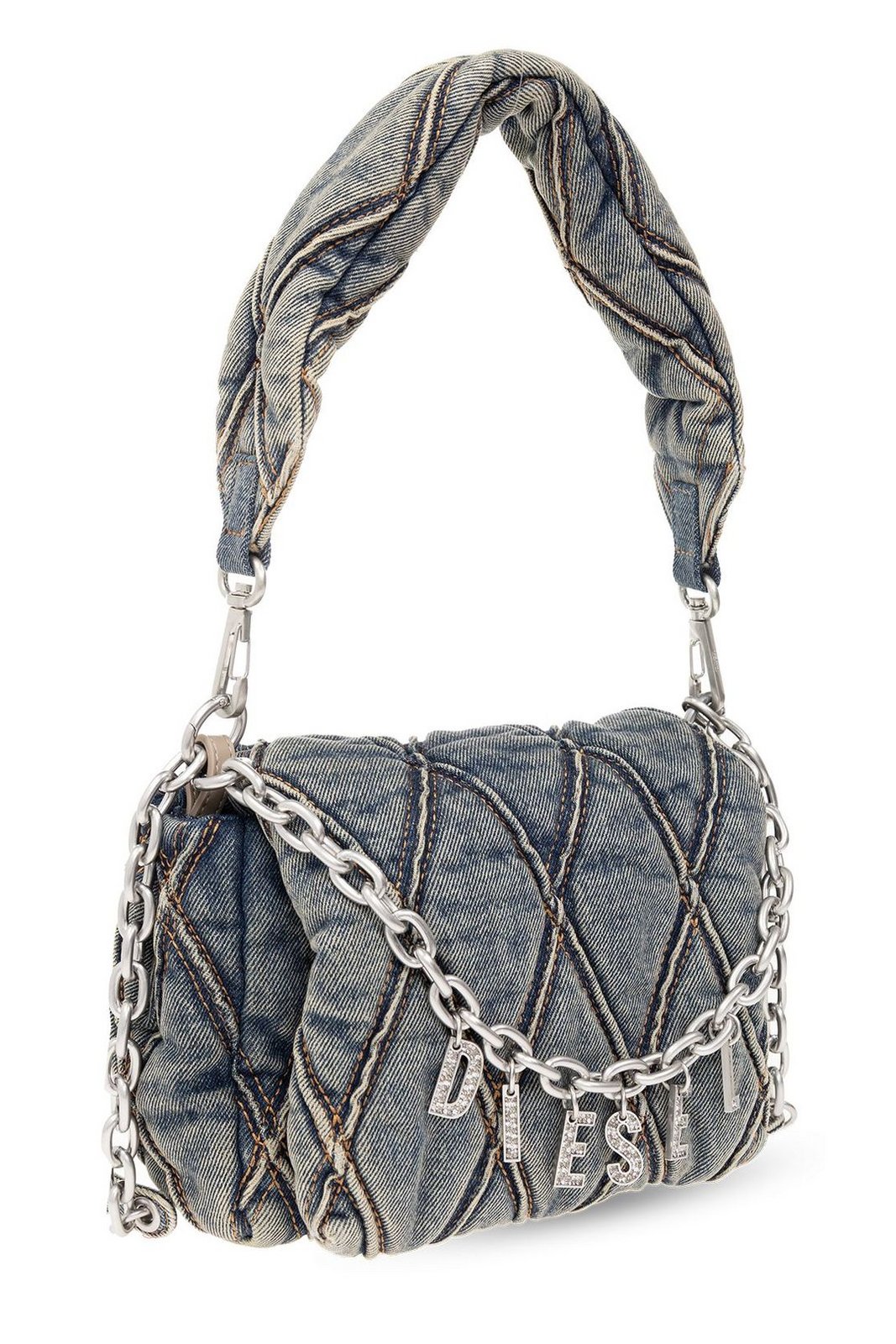 Diesel Charm-D Embellished Denim Shoulder Bag