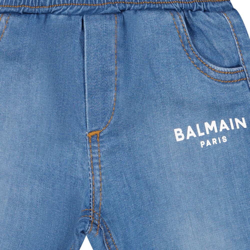 Balmain Kids 하이웨이스트 로고 프린트 청바지