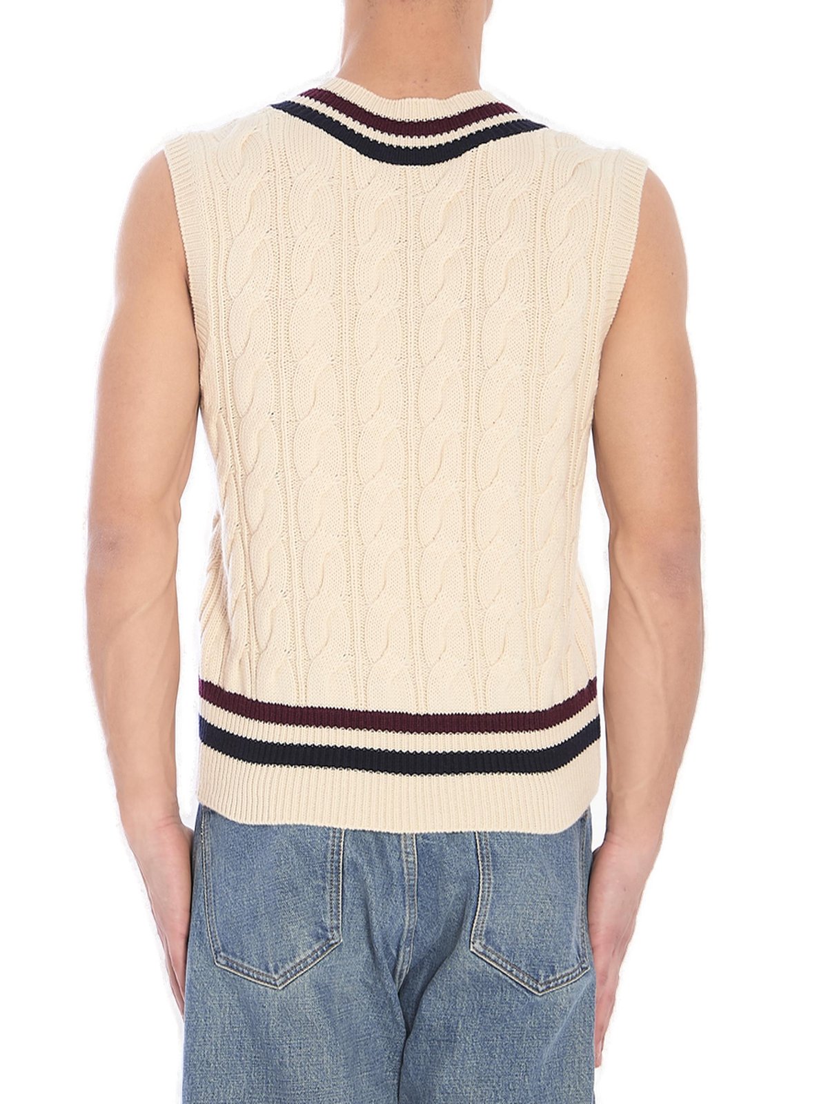 Celine Triomphe V-Neck Cable-Knit Vest