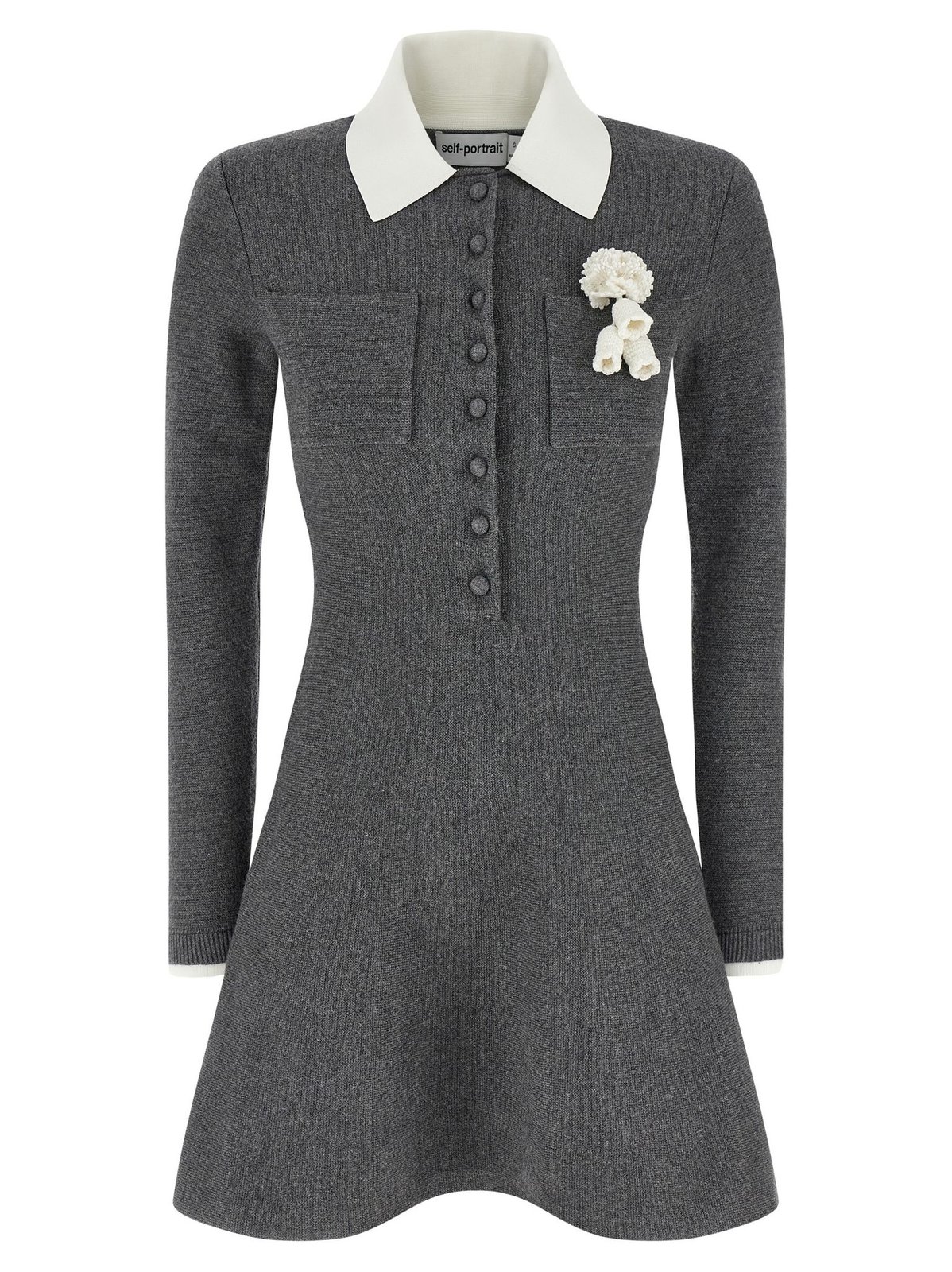 Self-Portrait Crochet Flower Collared Knitted Mini Dress