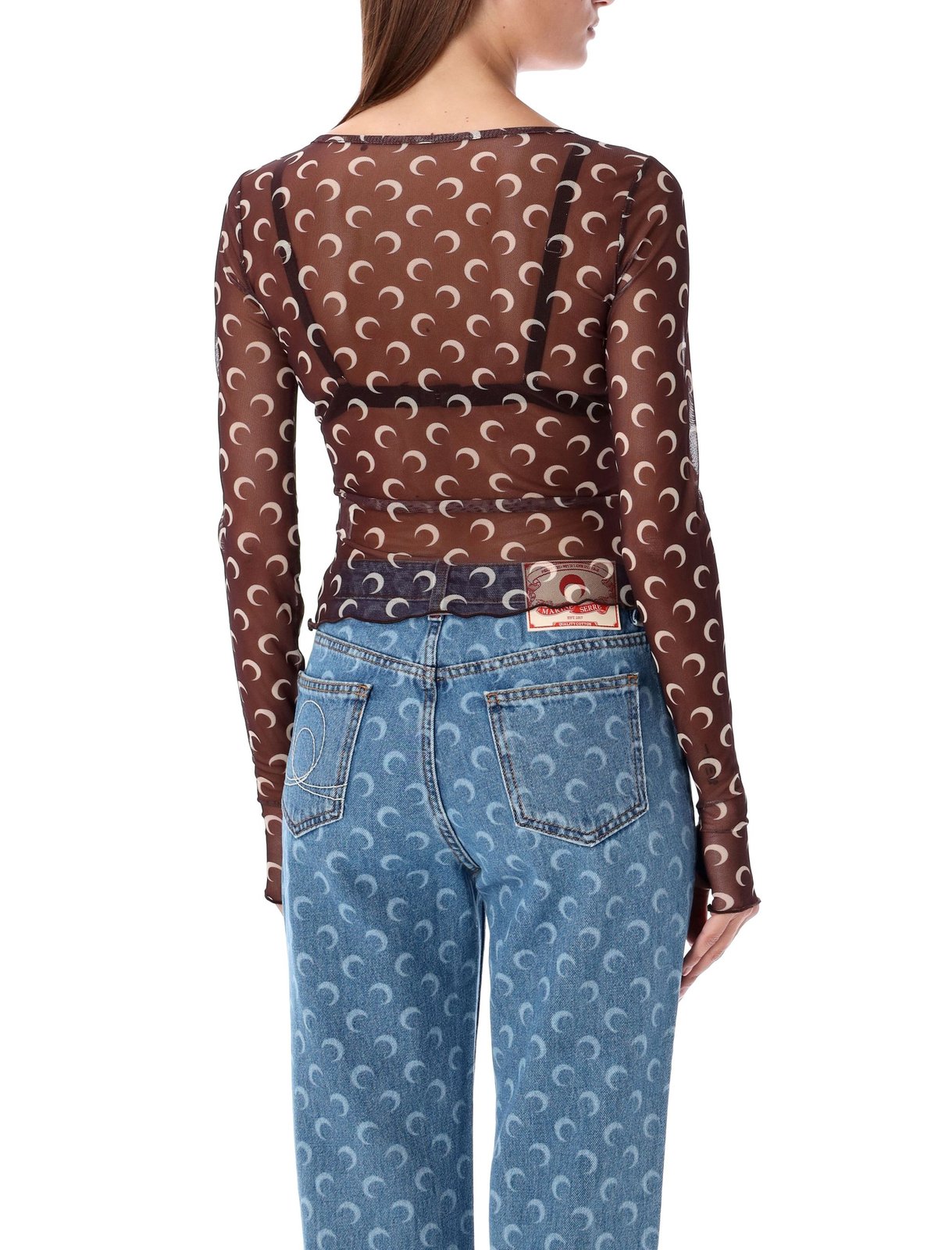 Marine Serre Mesh Monogrammed Crewneck Cropped Top