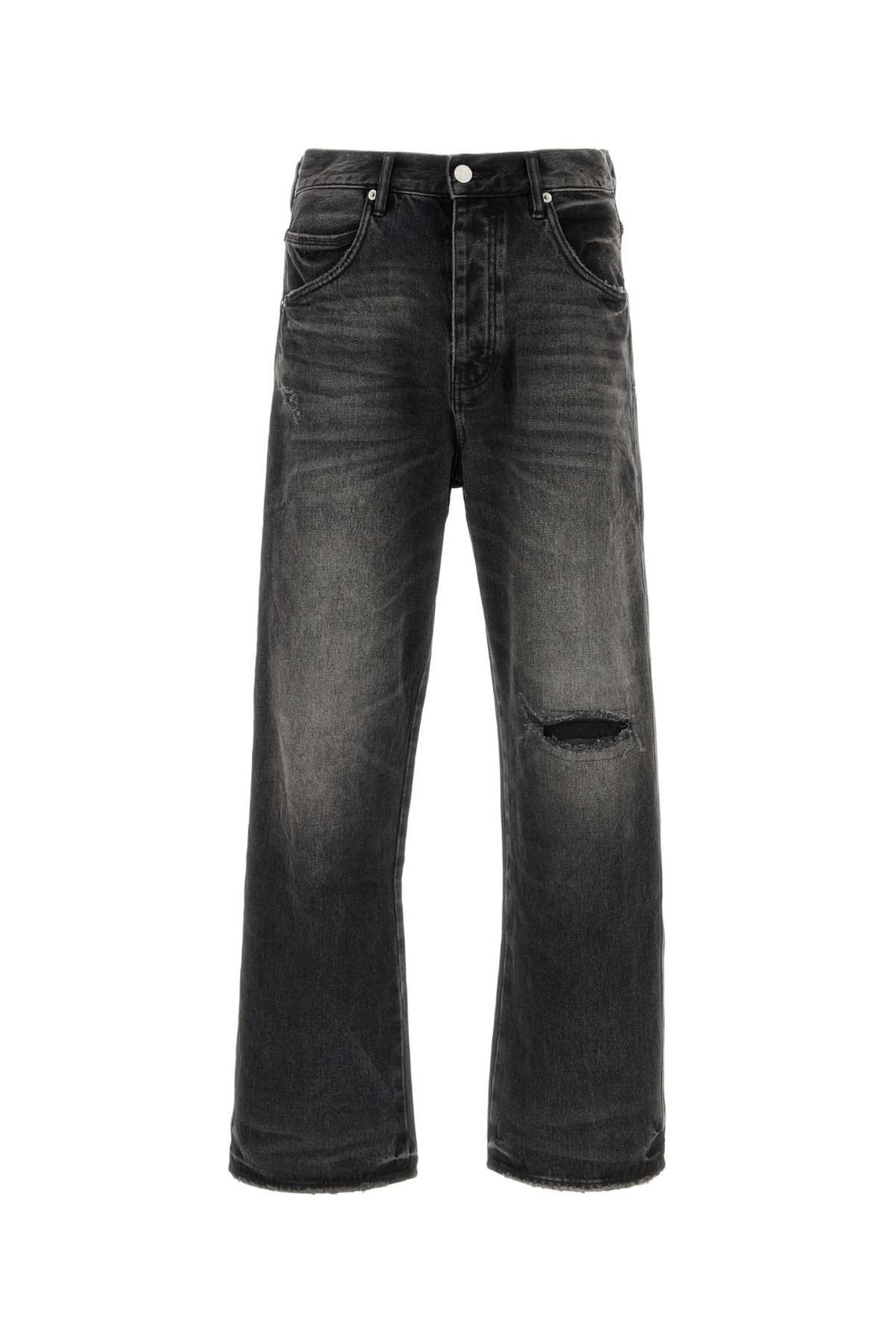 Purple Denim Distressed Straight Jeans