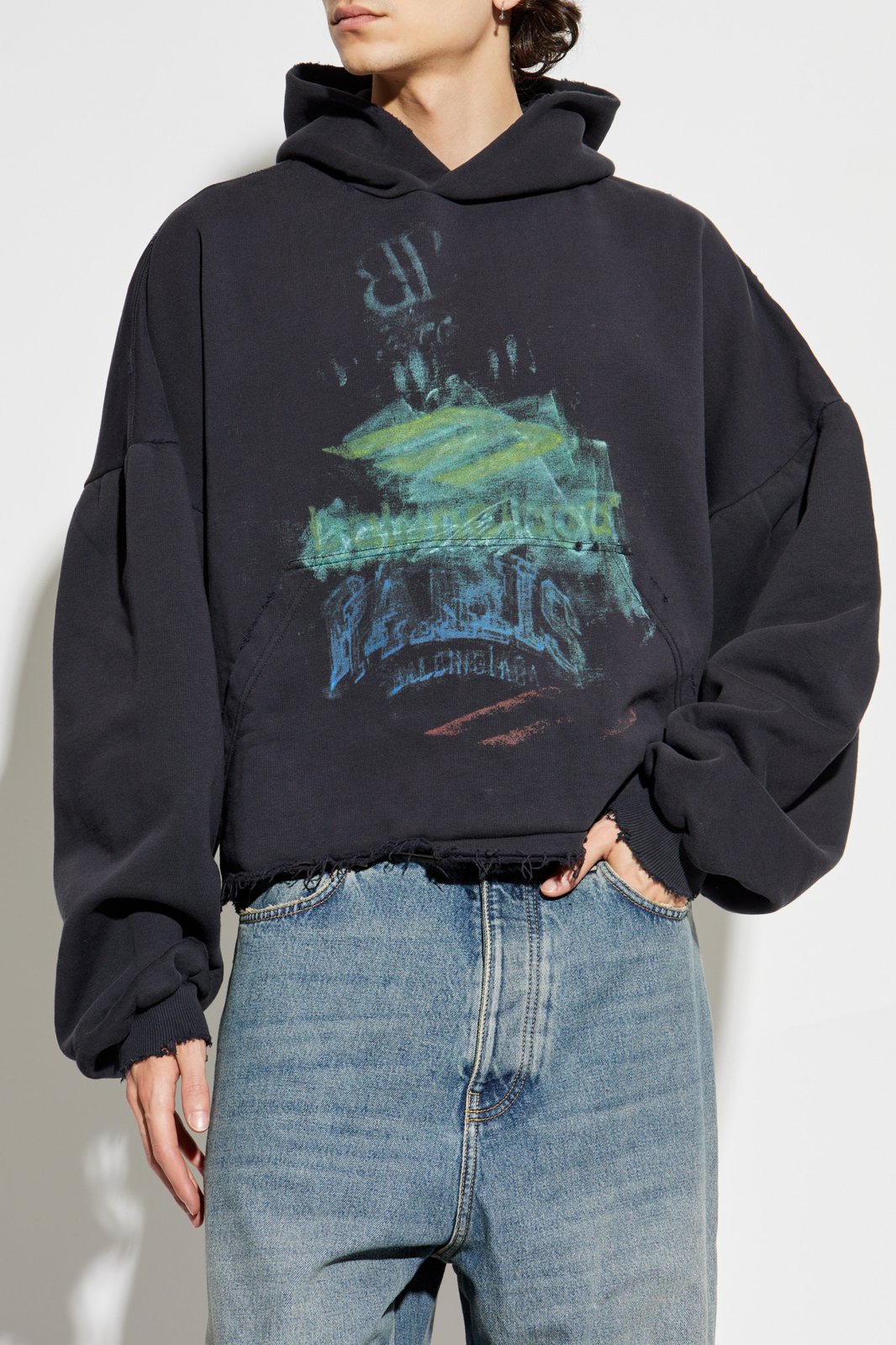 Balenciaga Diy Imprint Destroyed Cropped Hoodie