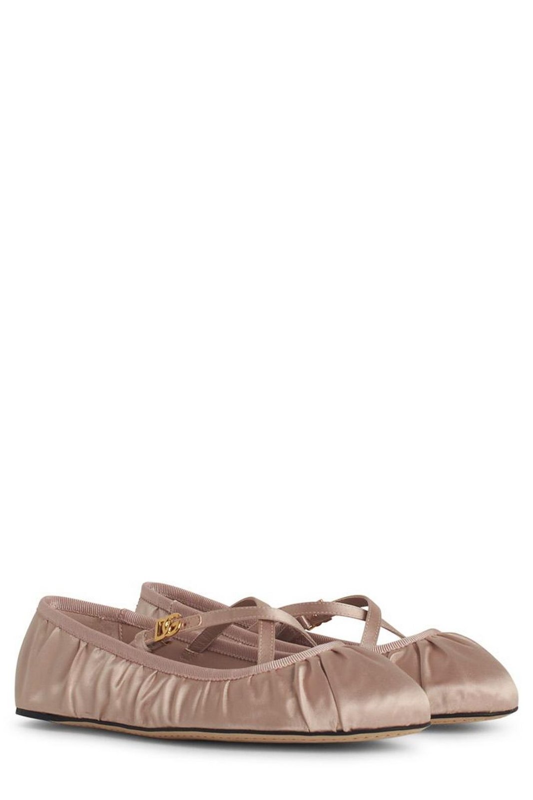 Dolce & Gabbana Logo Buckle Ruched Detailed Ballet Flats