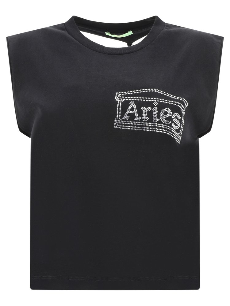 Aries Slashed Vest Aries Diamante Slash Back Shrunken Vest – Cettire