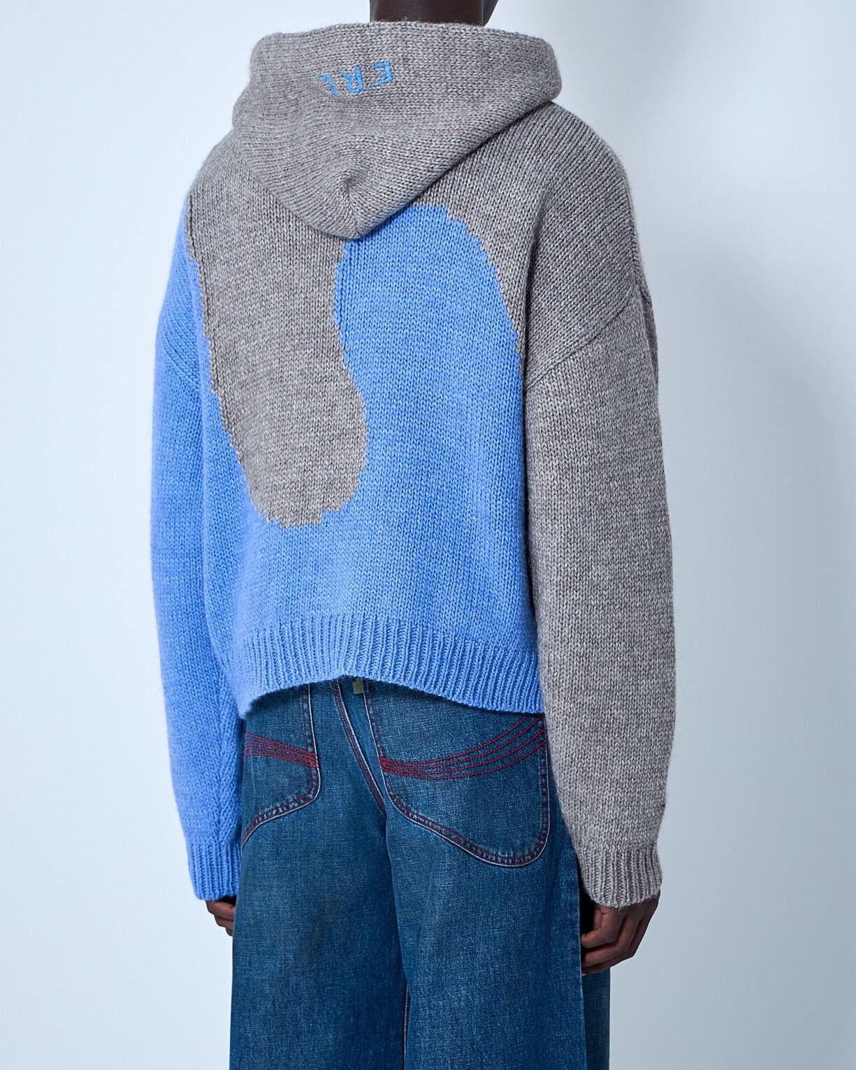 Erl Bicolor Swirl Knit Hoodie Sweater