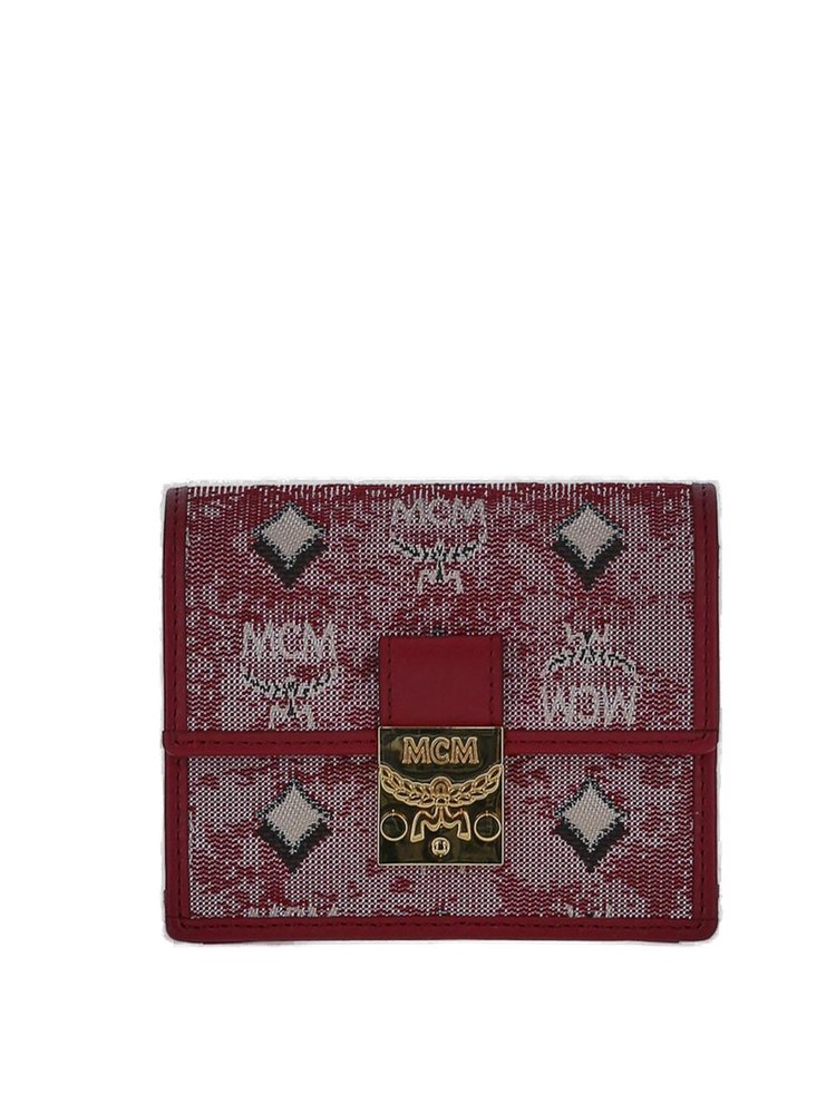 Mcm Logo Jacquard Foldover Top Mini Shoulder Bag In Red ModeSens