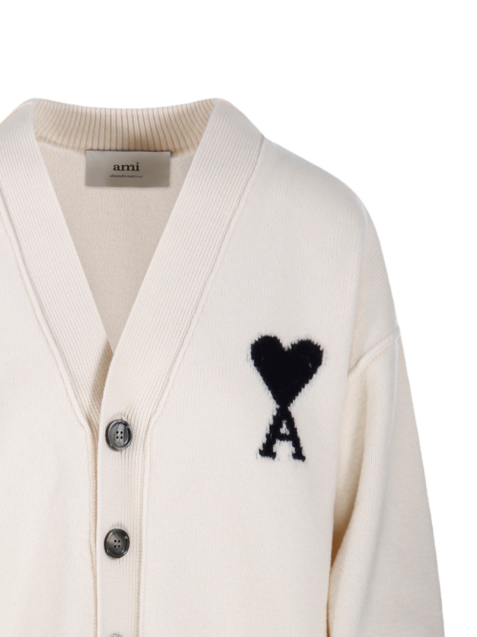AMI Paris Ami De Coeur Logo Intarsia-Knit Buttoned Cardigan