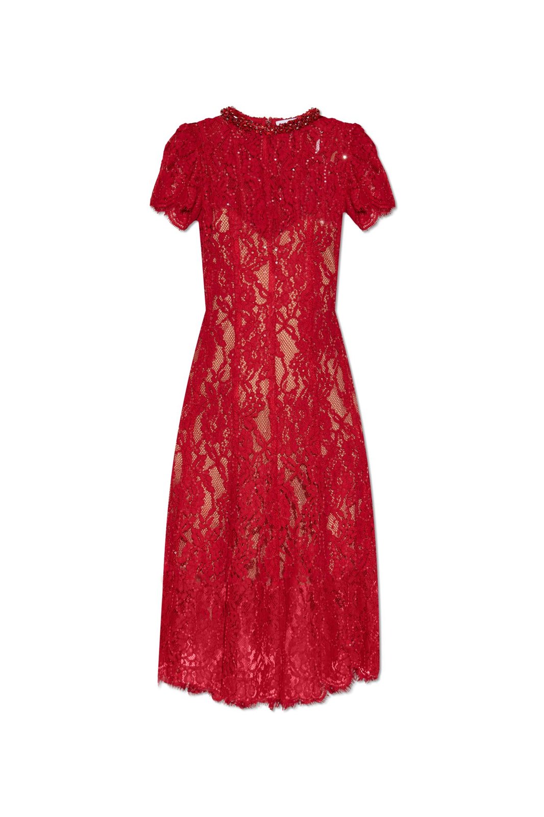 SELF PORTRAIT フラワレスミティトレス RS25922M RED Self-Portrait Flower Lace Midi Dress – Cettire