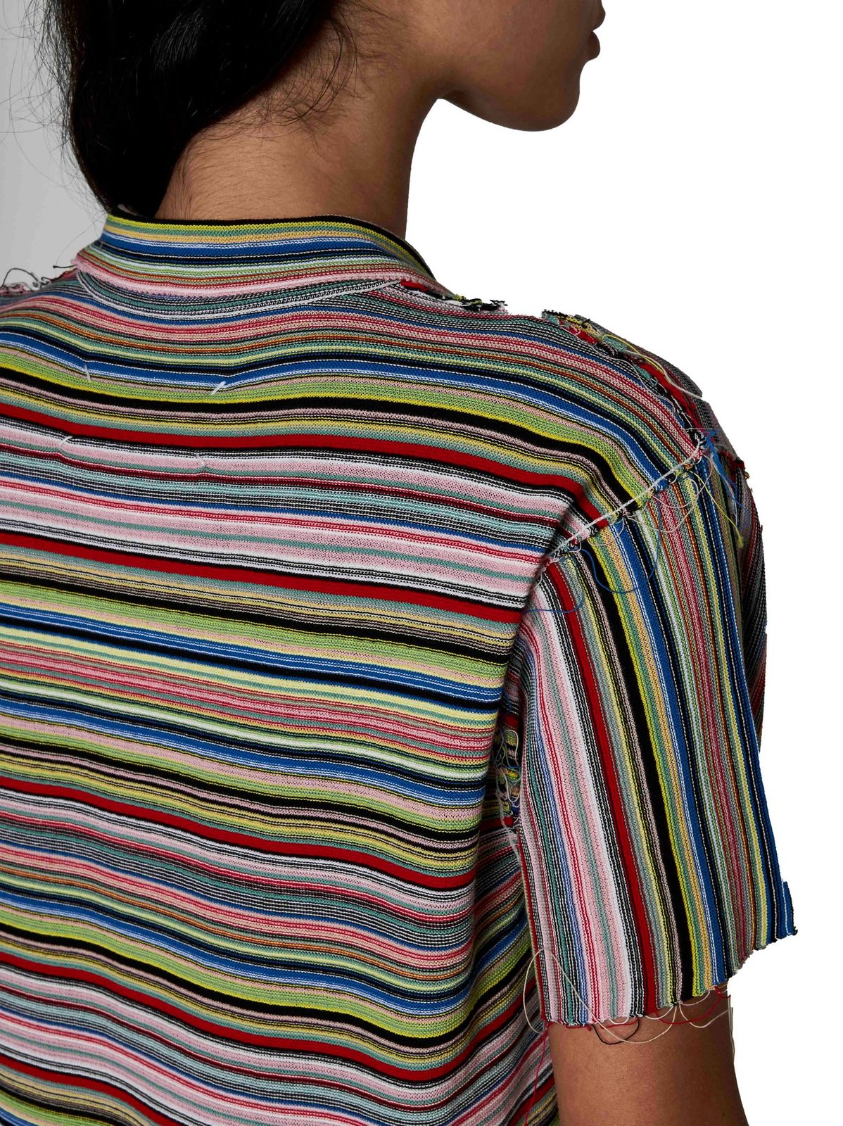 Maison Margiela Striped Raw-Cut Hem Knitted Polo Shirt – Cettire