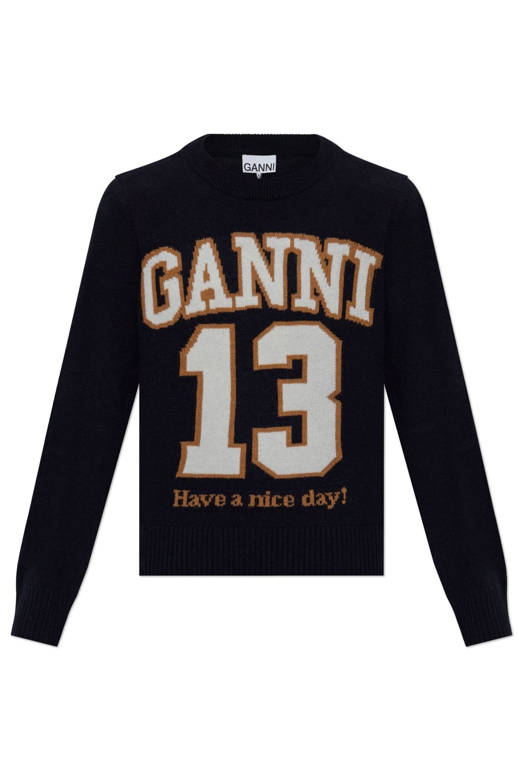 Ganni Logo Intarsia-Knit Crewneck Jumper