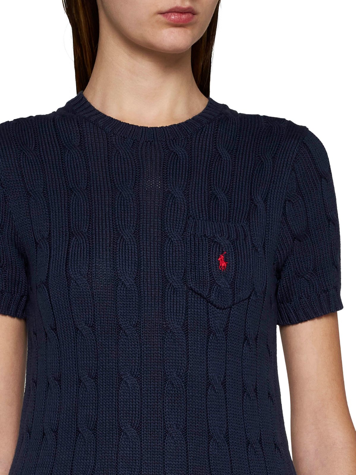 Polo Ralph Lauren Logo Embroidered Cable-Knit Crewneck Top