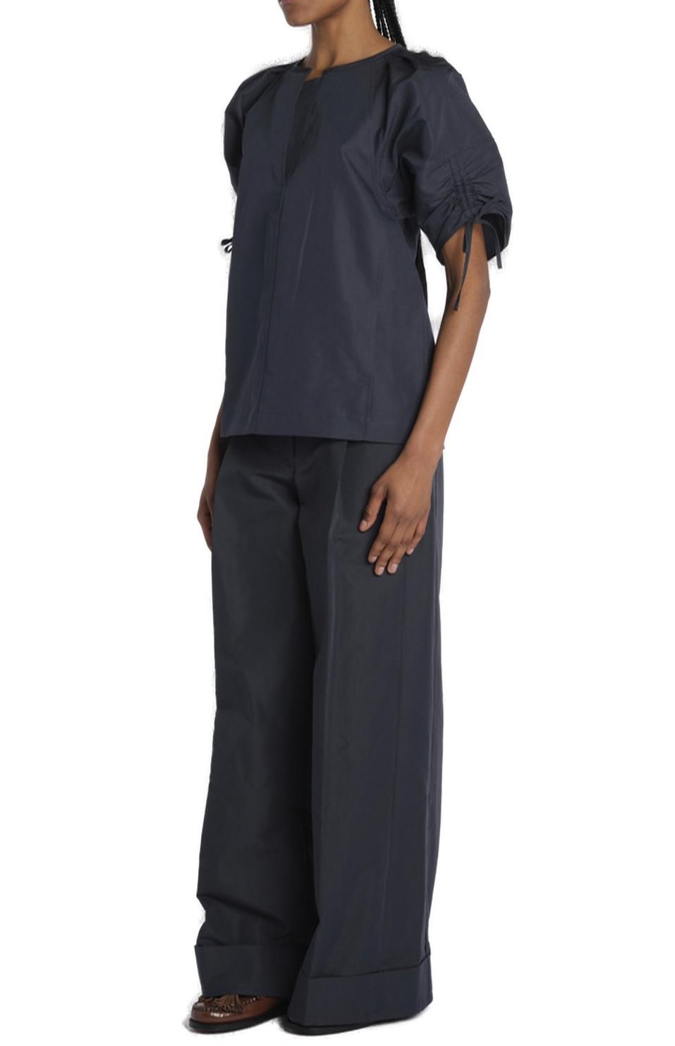 3.1 Phillip Lim Gathered Sleeve Band Collar Top