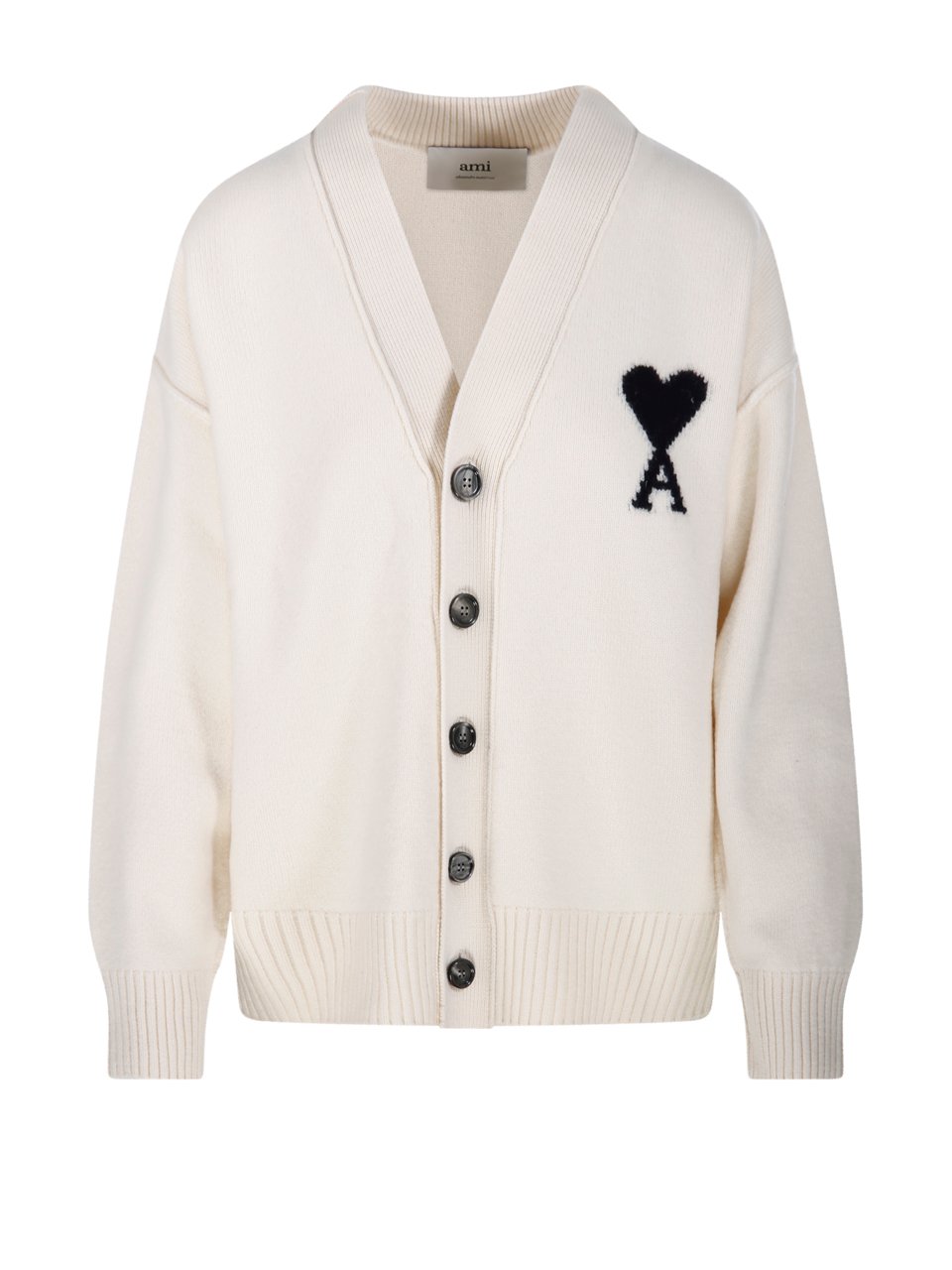 AMI Paris Ami De Coeur Logo Intarsia-Knit Buttoned Cardigan