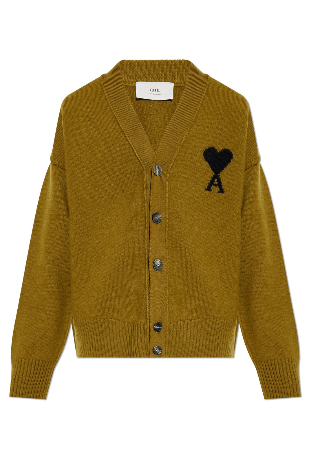 AMI Paris Ami De Coeur Logo Intarsia-Knit Buttoned Cardigan