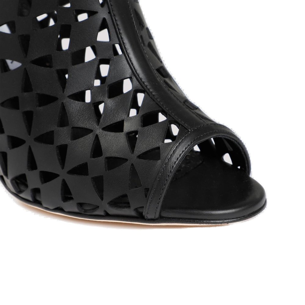 サンダル・ミュール Manolo Blahnik Tingah Laser-Cut Leather Sandals Manolo Blahnik Tingah Laser-Cut Open-Toe Sandals In Black