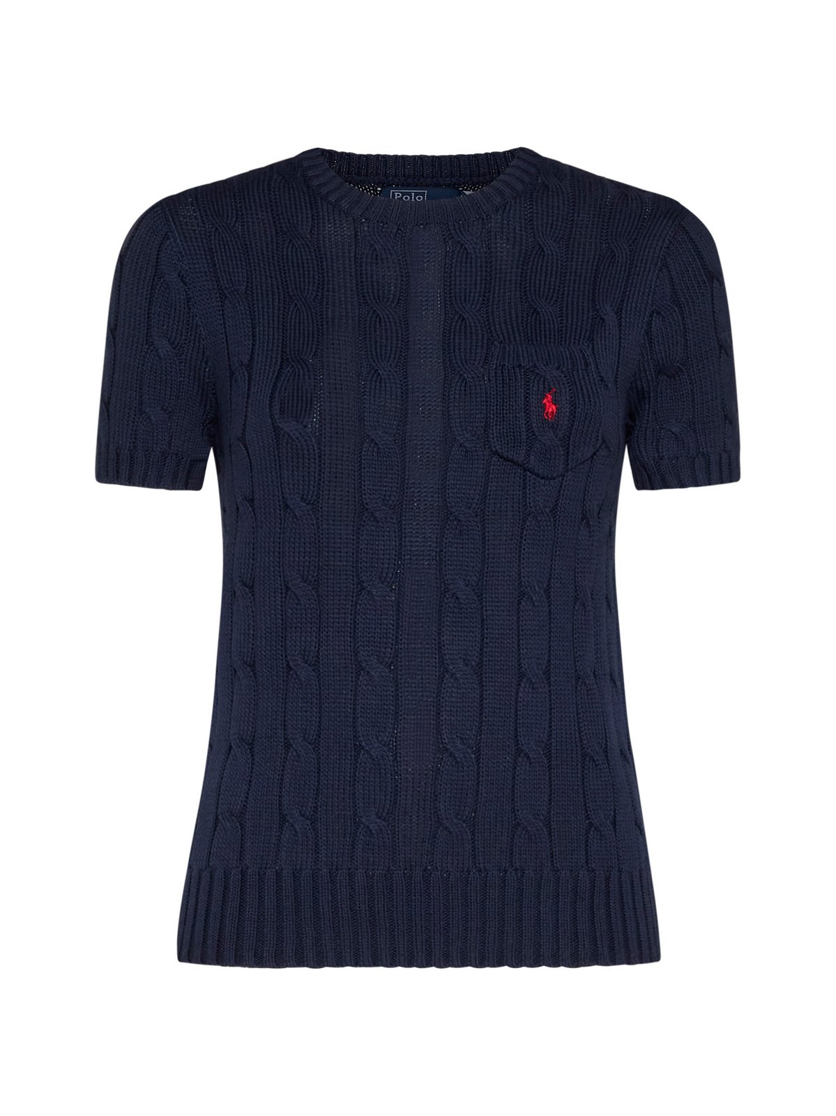 Polo Ralph Lauren Logo Embroidered Cable-Knit Crewneck Top